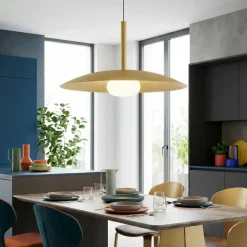 Lampadari Cucina-Selezionato da Mazzolaluce Lampadario saliscendi disco oro led 3000k per sala da pranzo cucina