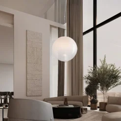 Lampadari Moderni-Selezionato da Mazzolaluce Lampadario sfera bianco sfumato in vetro 50 cm led 15w 3000k dimmerabile