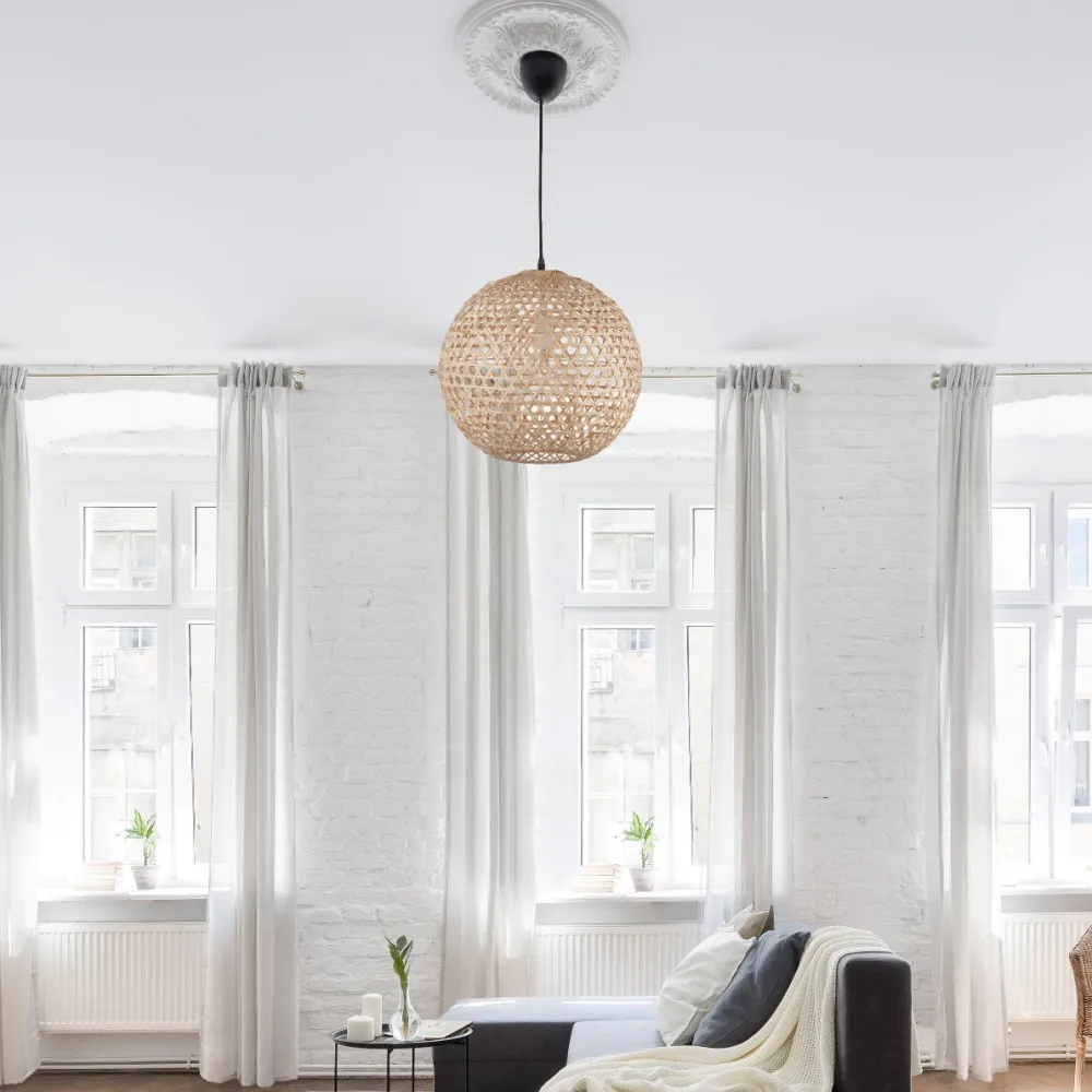 Lampadario Camera Da Letto-Selezionato da Mazzolaluce Lampadario sfera di rattan naturale 40 cm per camera da letto