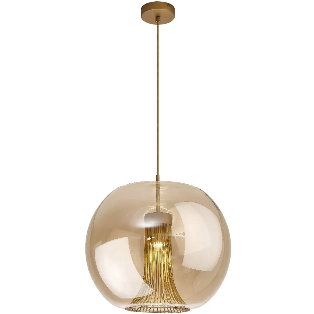 Lampadari Moderni-Selezionato da Mazzolaluce Lampadario sfera di vetro ambra trasparente struttura oro