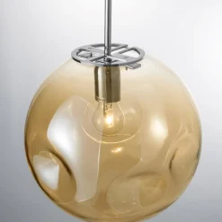 Lampadari Moderni-Selezionato da Mazzolaluce Lampadario sfera di vetro ambra martellato a sospensione 30 cm design moderno