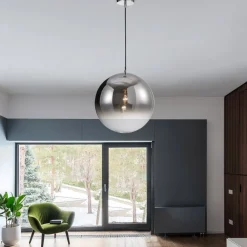Lampadari Moderni-Selezionato da Mazzolaluce Lampadario sfera pendente di vetro cromo 40 cm