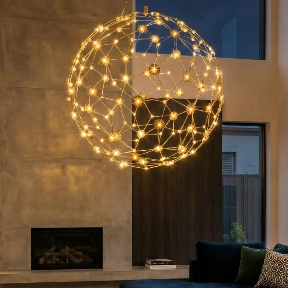 Lampadari Moderni-Selezionato da Mazzolaluce Lampadario sfera sole 80 cm oro led 21w 3000k moderno