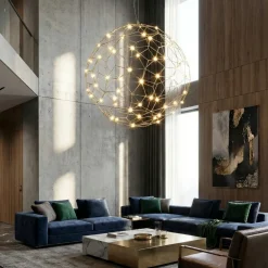 Lampadari Moderni-Selezionato da Mazzolaluce Lampadario sfera sole 80 cm oro led 21w 3000k moderno