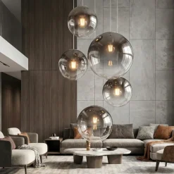 Lampadari Moderni-Selezionato da Mazzolaluce Lampadario sfere a sospensione moderno cromo vetri fume per soggiorno