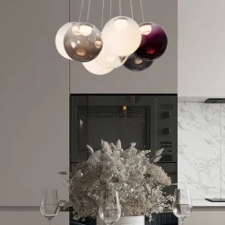 Lampadari Moderni-Selezionato da Mazzolaluce Lampadario sfere bocce di vetro opale viola fume per tavolo soggiorno moderno