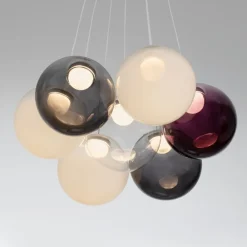 Lampadari Moderni-Selezionato da Mazzolaluce Lampadario sfere bocce di vetro opale viola fume per tavolo soggiorno moderno