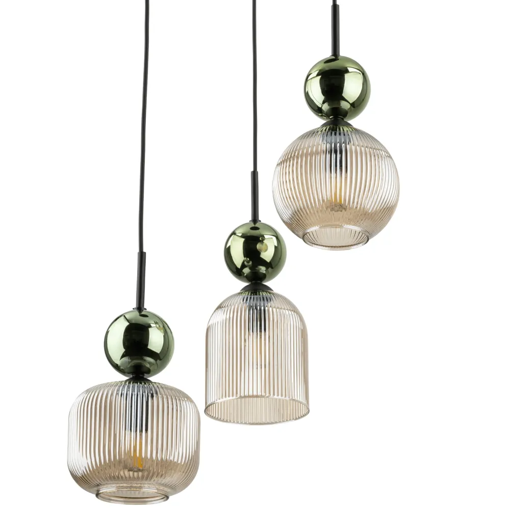 Lampadari Moderni-Selezionato da Mazzolaluce lampadario 3 sfere di vetro verde ambra a sospensione