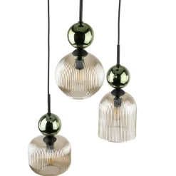 Lampadari Moderni-Selezionato da Mazzolaluce lampadario 3 sfere di vetro verde ambra a sospensione