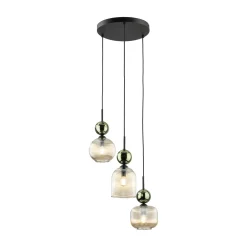 Lampadari Moderni-Selezionato da Mazzolaluce lampadario 3 sfere di vetro verde ambra a sospensione