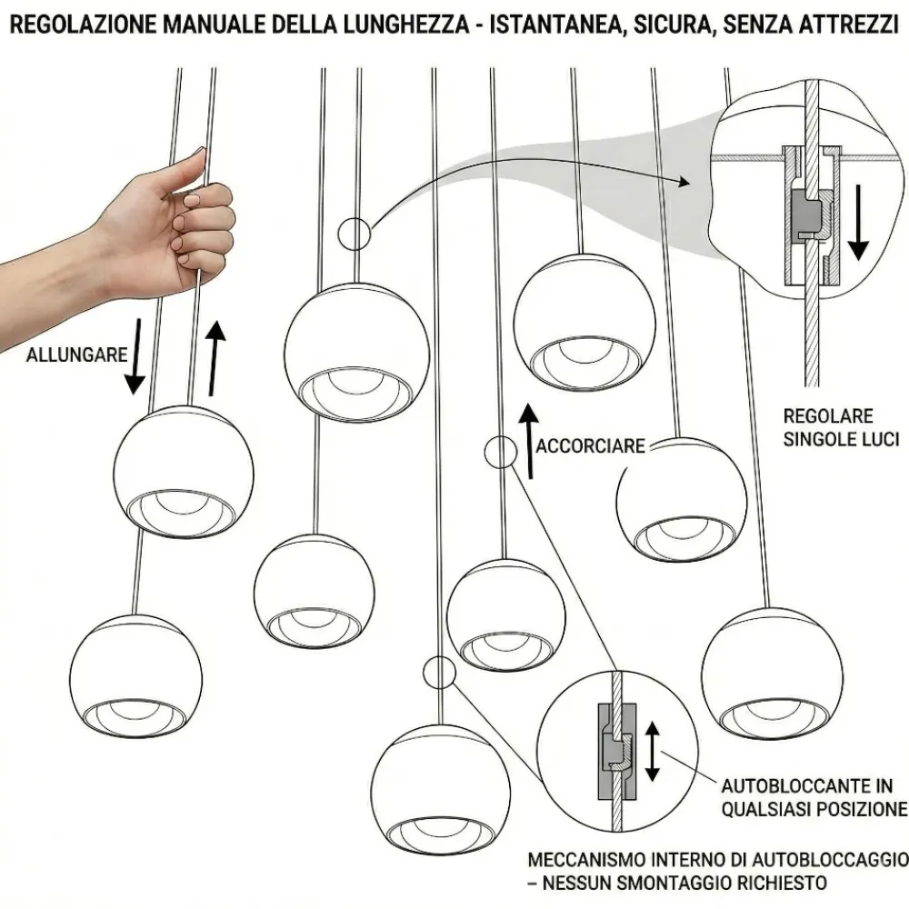 Lampadari Moderni-Selezionato da Mazzolaluce Lampadario sfere nere per tavolo da soggiorno moderno led 2700k-6500k