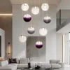 Lampadari Moderni-Selezionato da Mazzolaluce Lampadario sfere pendenti in vetro opale viola fume led 46w 3000k dimmerabile per soggiorno