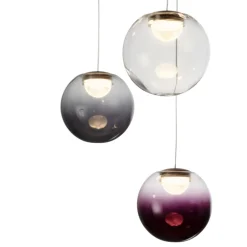 Lampadari Moderni-Selezionato da Mazzolaluce Lampadario sfere pendenti in vetro opale viola fume led 46w 3000k dimmerabile per soggiorno