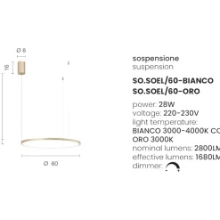 Lampadari Moderni-Ondaluce Lampadario so soel 60 bianco cerchio led moderno