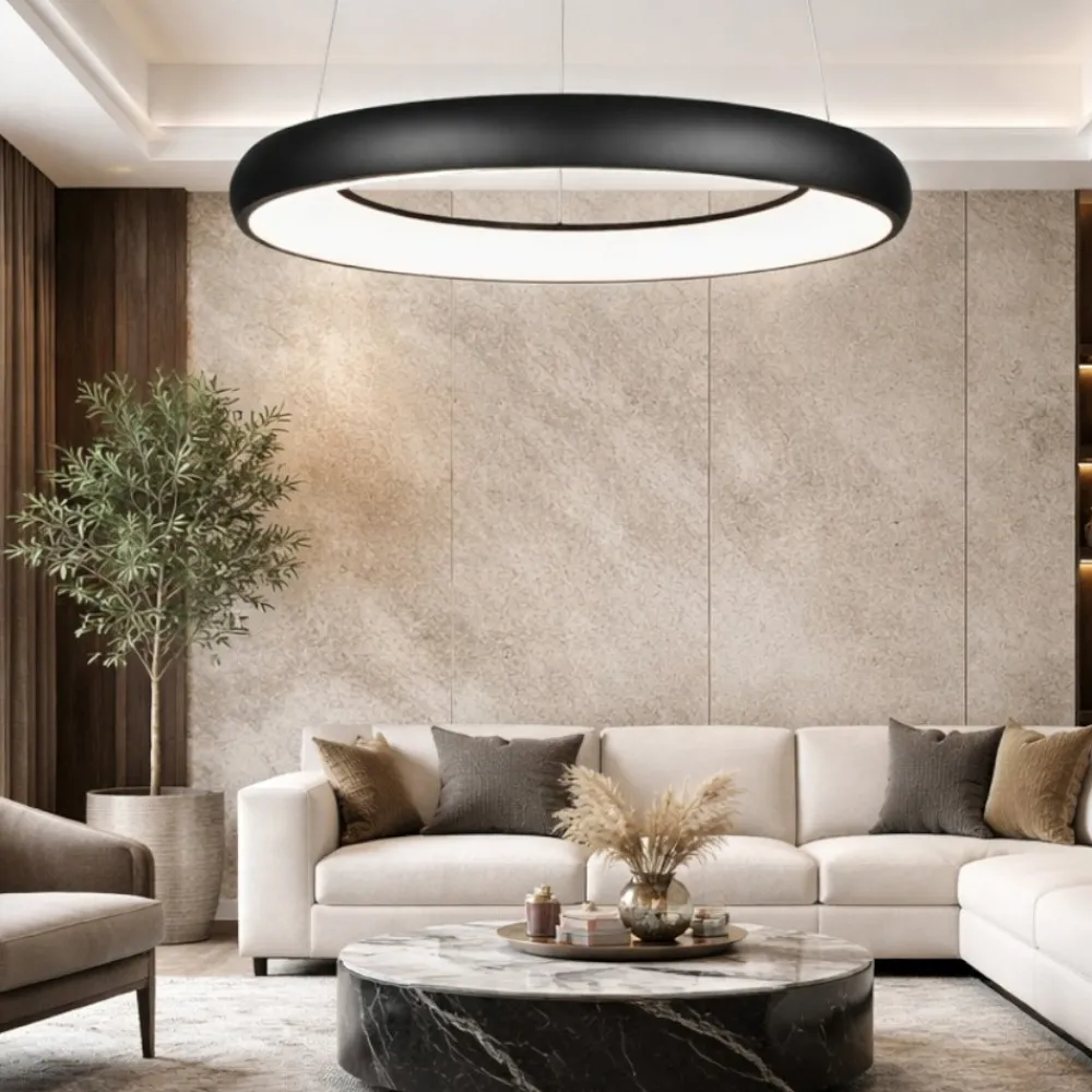 Lampadari Moderni-Selezionato da Mazzolaluce Lampadario sospensione cerchio nero 60cm led 38w 2300k 3000k 4000k moderno