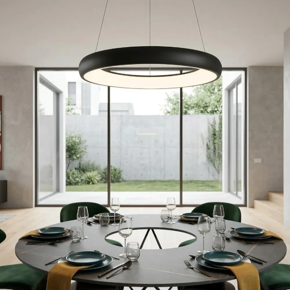 Lampadari Moderni-Selezionato da Mazzolaluce Lampadario sospensione cerchio nero 60cm led 38w 2300k 3000k 4000k moderno