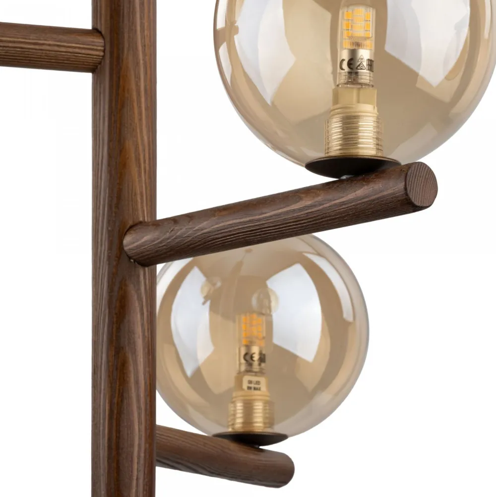 Lampadari Cucina-Selezionato da Mazzolaluce Lampadario stile nordico per cucina in legno noce sfere di vetro ambra