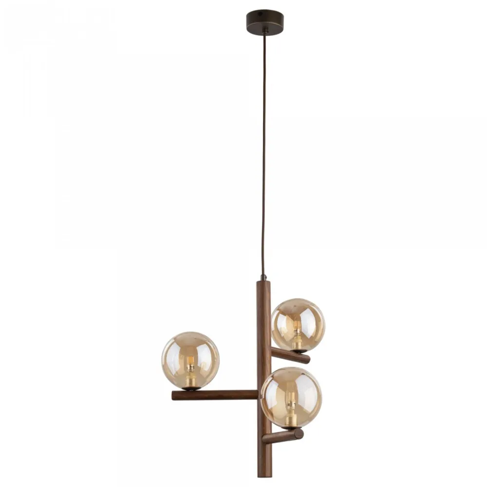 Lampadari Cucina-Selezionato da Mazzolaluce Lampadario stile nordico per cucina in legno noce sfere di vetro ambra