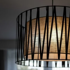 Lampadario Camera Da Letto-Selezionato da Mazzolaluce Lampadario tessuto nero design moderno cilindro per camera da letto
