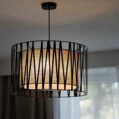 Lampadario Camera Da Letto-Selezionato da Mazzolaluce Lampadario tessuto nero design moderno cilindro per camera da letto