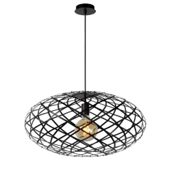 Lampadari Moderni-Selezionato da Mazzolaluce Lampadario tondo intreccio metallo nero per soggiorno