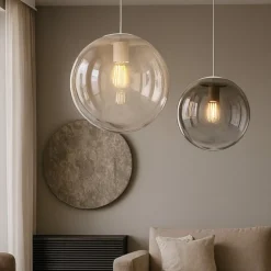 Lampadari Moderni-Top Light Lampadario toplight 2 sfere di vetro ambra bronzo per soggiorno
