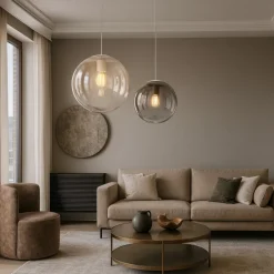 Lampadari Moderni-Top Light Lampadario toplight 2 sfere di vetro ambra bronzo per soggiorno