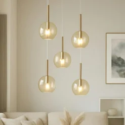 Lampadari Moderni-Top Light Lampadario vetri ambra per soggiorno moderno