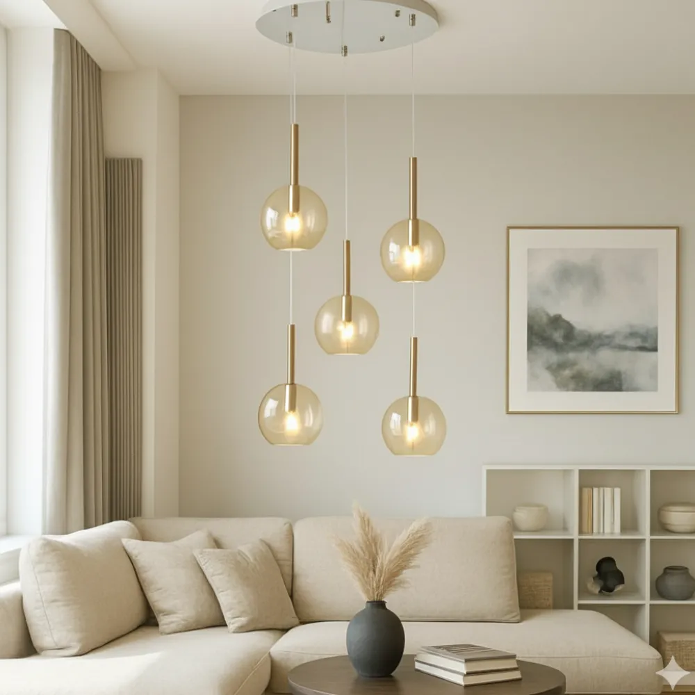 Lampadari Moderni-Top Light Lampadario vetri ambra per soggiorno moderno