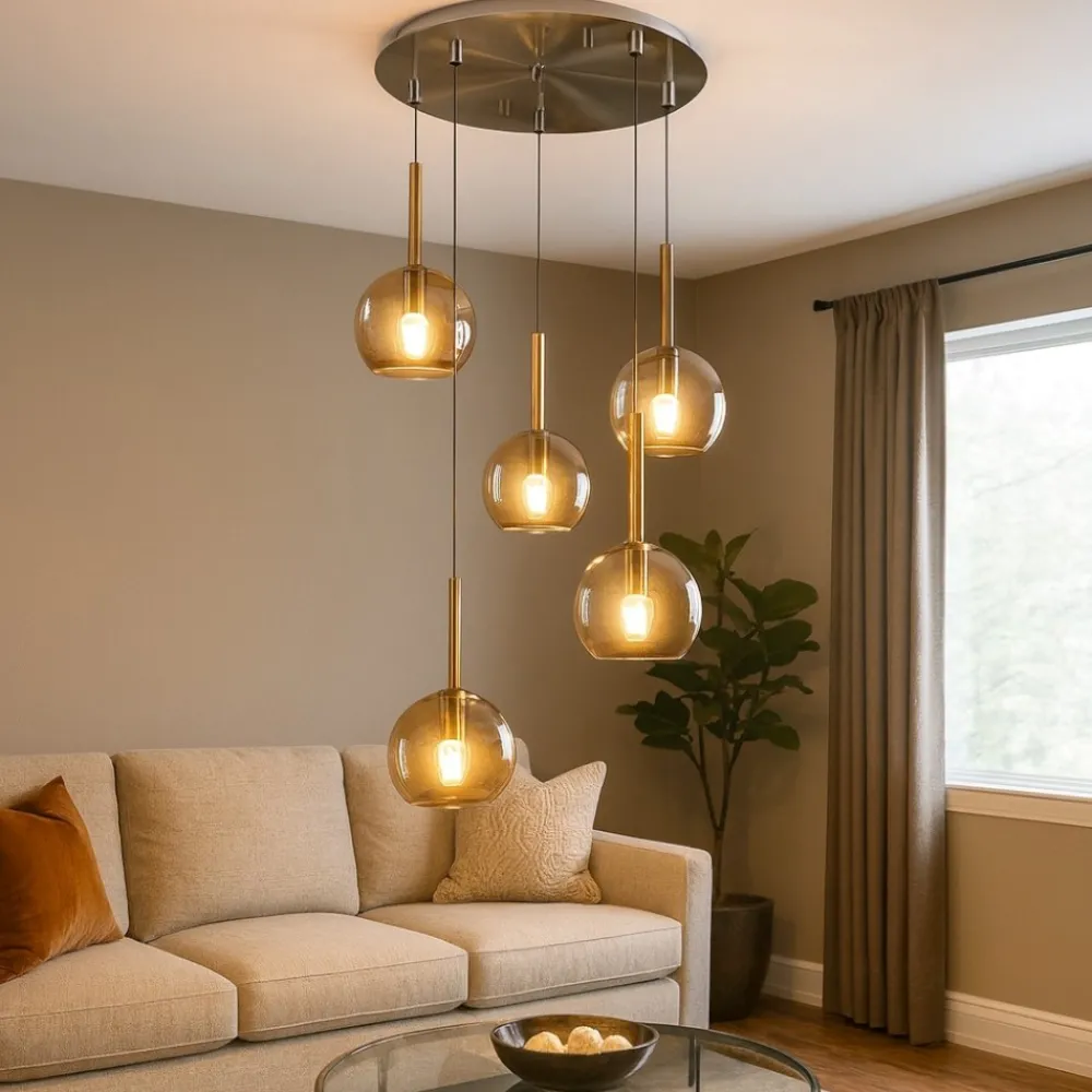 Lampadari Moderni-Top Light Lampadario vetri ambra per soggiorno moderno