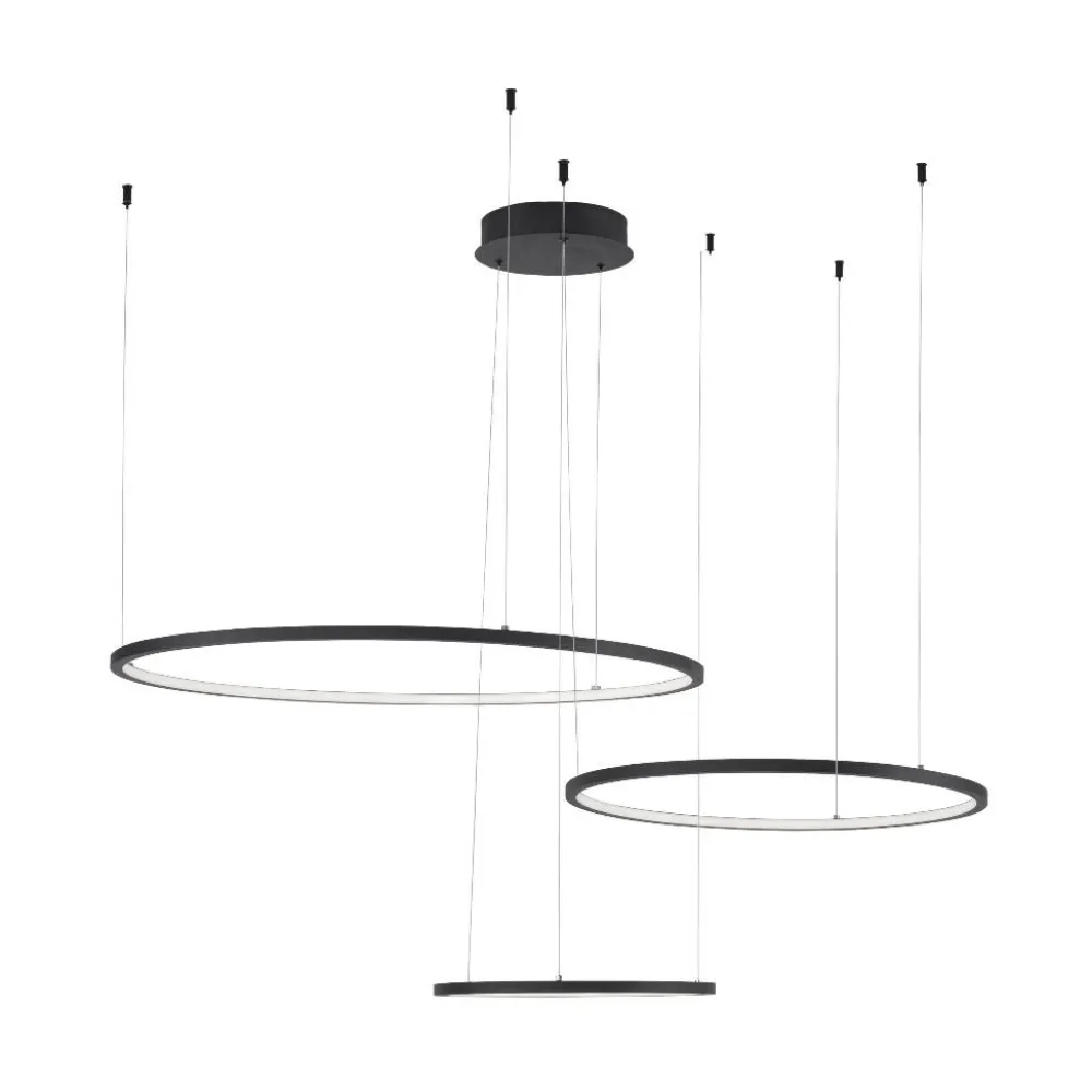 Lampadari Moderni-Selezionato da Mazzolaluce Lampadario tre cerchi led 3000k nero dimmerabile per salone