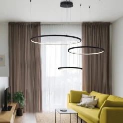 Lampadari Moderni-Selezionato da Mazzolaluce Lampadario tre cerchi led 3000k nero dimmerabile per salone