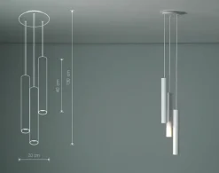 Lampadari Moderni-Selezionato da Mazzolaluce Lampadario tre luci cilindri bianchi grappolo a cascata