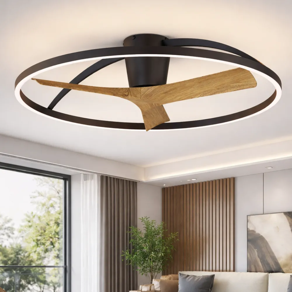 Ventilatori Da Soffitto-Selezionato da Mazzolaluce Lampadario ventilatore con pale moderno nero legno luce led cct max 13mq