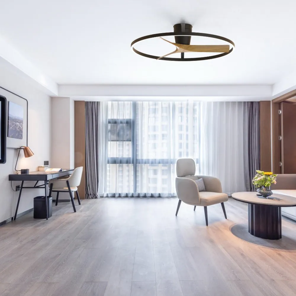Ventilatori Da Soffitto-Selezionato da Mazzolaluce Lampadario ventilatore con pale moderno nero legno luce led cct max 13mq