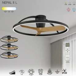 Ventilatori Da Soffitto-Selezionato da Mazzolaluce Lampadario ventilatore con pale moderno nero legno luce led cct max 13mq