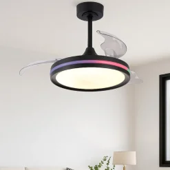 Ventilatori Da Soffitto-Selezionato da Mazzolaluce Lampadario ventilatore con pale nero moderno led rgb wifi 13mq con telecomando