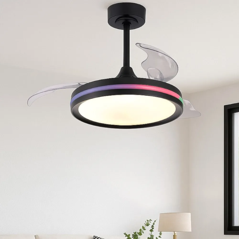 Ventilatori Da Soffitto-Selezionato da Mazzolaluce Lampadario ventilatore con pale nero moderno led rgb wifi 13mq con telecomando