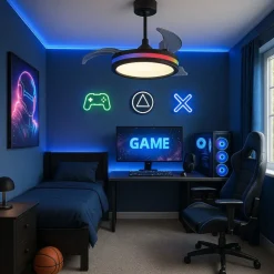 Ventilatori Da Soffitto-Selezionato da Mazzolaluce Lampadario ventilatore con pale nero moderno led rgb wifi 13mq con telecomando