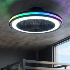 Ventilatori Da Soffitto-Selezionato da Mazzolaluce Lampadario ventilatore con pale nero design led cct rgb per cameretta 13mq