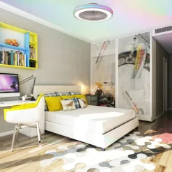 Ventilatori Da Soffitto-Selezionato da Mazzolaluce Lampadario ventilatore moderno bianco per cameretta led cct rgb 13mq