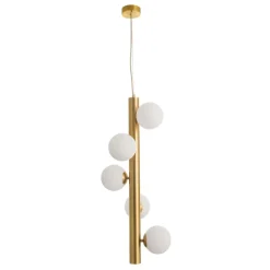 Lampadari Moderni-Selezionato da Mazzolaluce Lampadario verticale design oro sfere vetro bianco