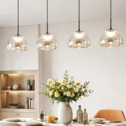 Lampadari Moderni-Fabas Luce Lampadario 4 vetri cognac per tavolo sala da pranzo lucille