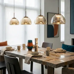 Lampadari Moderni-Fabas Luce Lampadario 4 vetri cognac per tavolo sala da pranzo lucille
