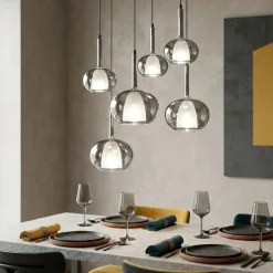 Lampadari Moderni-Fabas Luce Lampadario vetri fume a sospensione per soggiorno edolo