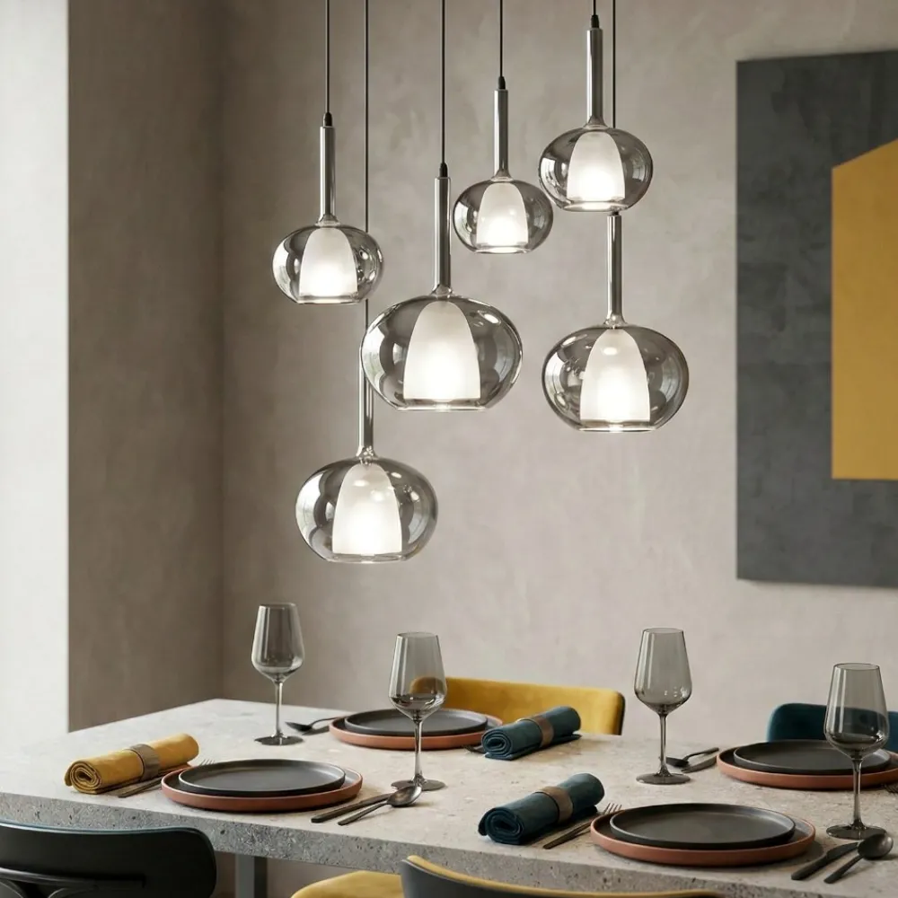 Lampadari Moderni-Fabas Luce Lampadario vetri fume a sospensione per soggiorno edolo