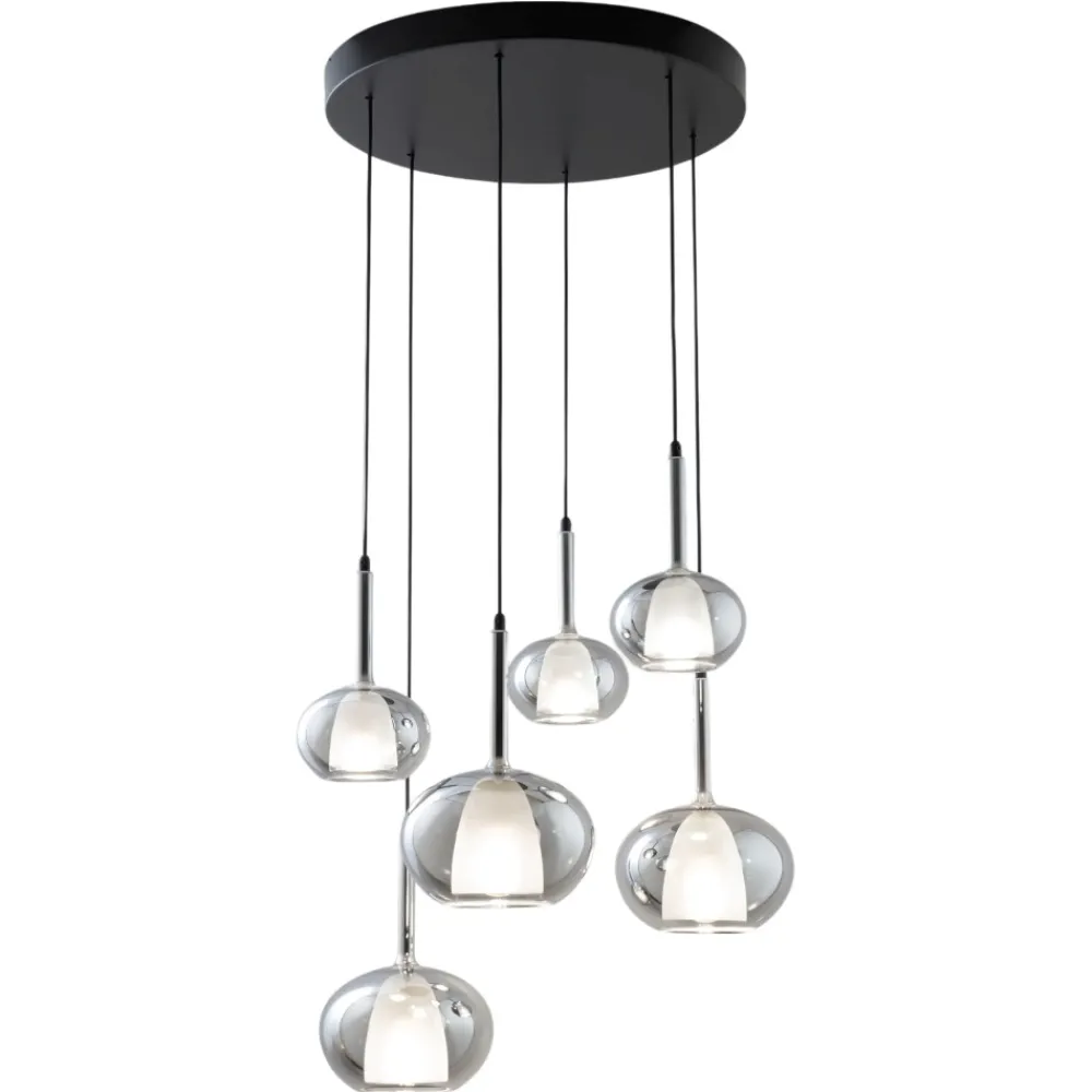 Lampadari Moderni-Fabas Luce Lampadario vetri fume a sospensione per soggiorno edolo
