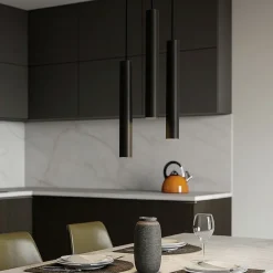 Lampadari Cucina-Selezionato da Mazzolaluce Lampadari tre cilindri a cascata metallo nero per cucina