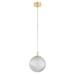 Lampade A Sospensione-Selezionato da Mazzolaluce Lampada sfera 21 cm a sospensione oro vetro trasparente rigato stile contemporaneo