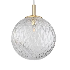 Lampade A Sospensione-Selezionato da Mazzolaluce Lampada sfera 21 cm a sospensione oro vetro trasparente rigato stile contemporaneo